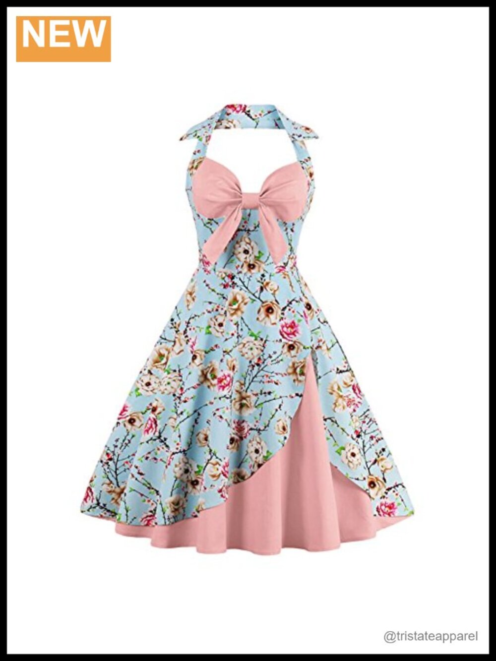 Vintage 1950s Rockabilly Halter Swing Dress Retro Cocktail Party